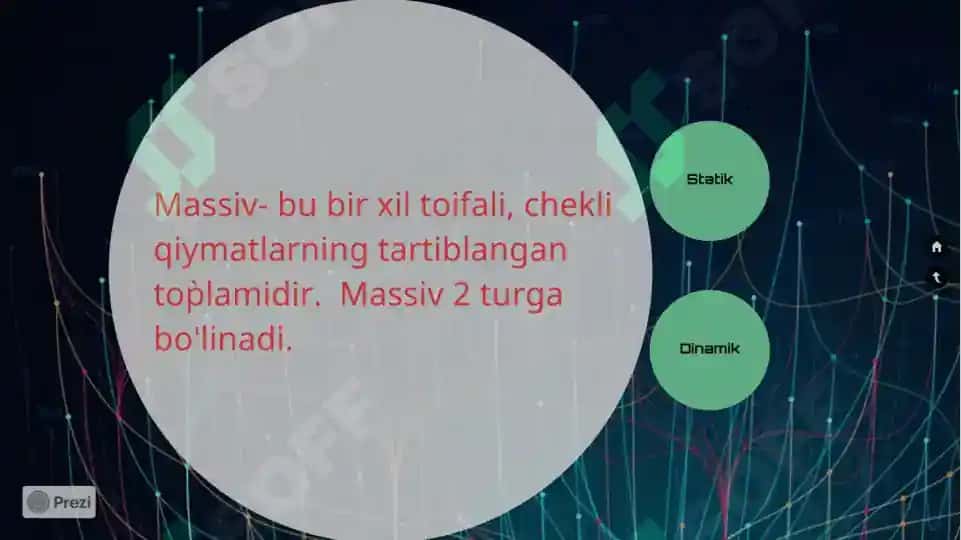 "ALGORITMLASH VA DASTURLASH" MUSTAQIL ISH TAQDIMOTI massivlar statistik dinamik massivlar 3