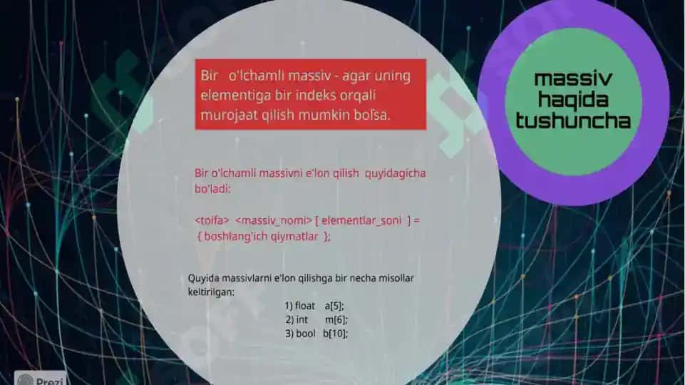 "ALGORITMLASH VA DASTURLASH" MUSTAQIL ISH TAQDIMOTI massivlar statistik dinamik massivlar 5