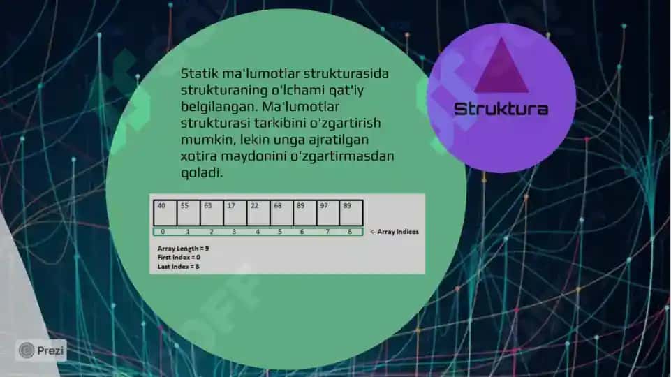 "ALGORITMLASH VA DASTURLASH" MUSTAQIL ISH TAQDIMOTI massivlar statistik dinamik massivlar 8