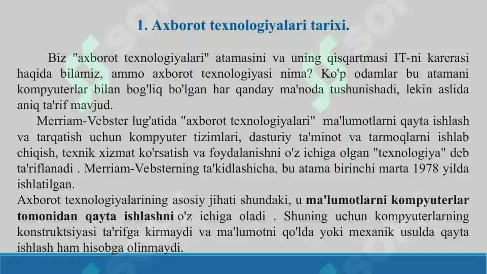 AT tarixi, rivojlanishi, istiqboli. Taqdimot 12 bet. 2