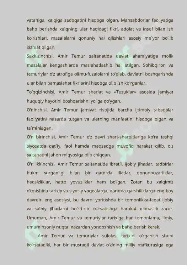 Amir Temurning jahon tarixida tutgan o’rni va roli 8