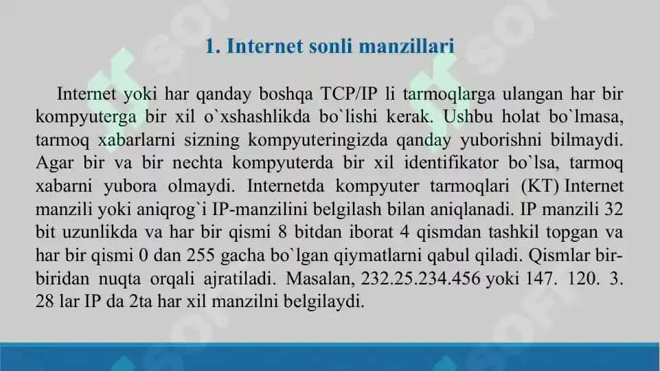 Internet manzillari. Taqdimot 18 bet. 2