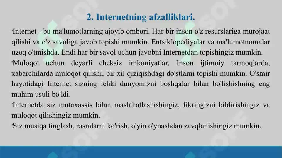 Internetning bugungi kundagi o'rni. Taqdimot 11 bet. 3