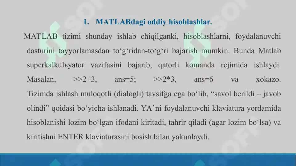 MATLABda matematik ifodalar ustida shakl almashtirish. Taqdimot 12 bet. 2
