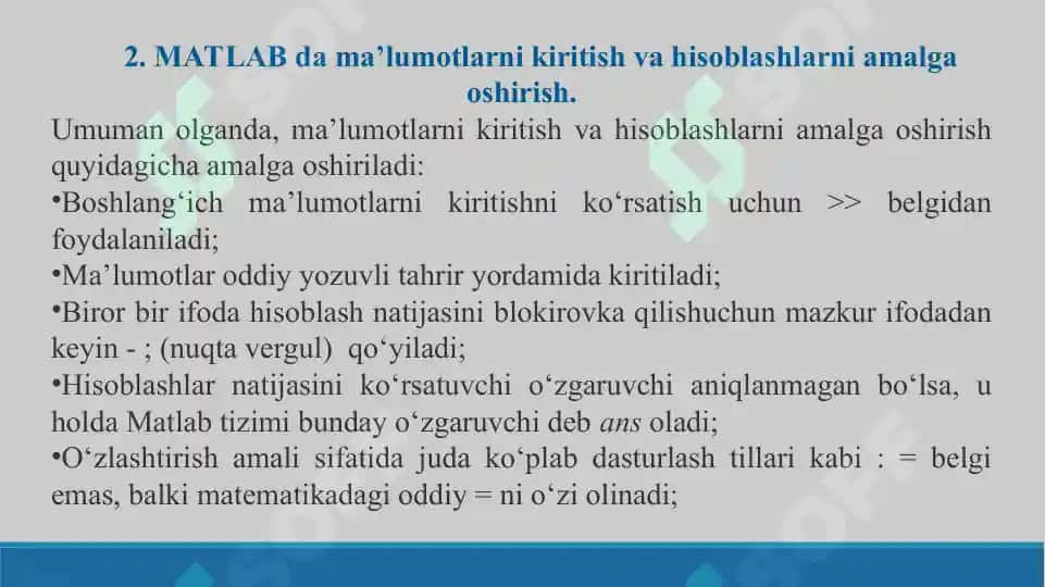 MATLABda matematik ifodalar ustida shakl almashtirish. Taqdimot 12 bet. 4