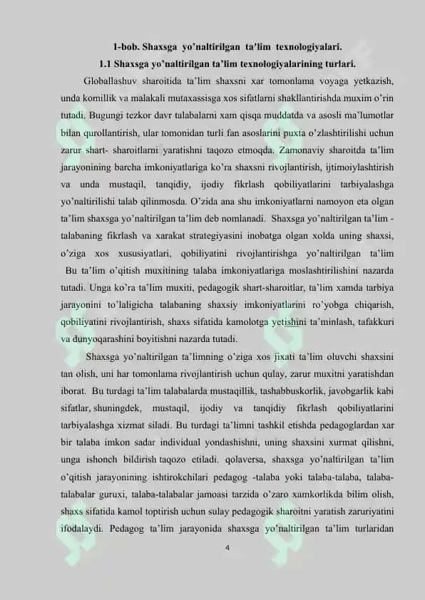 SHAXSGA YO’NALTIRILGAN TA'LIM-TARBIYA TEXNOLOGIYALARI 4