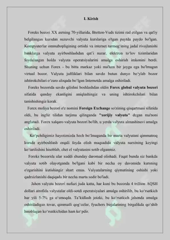 Foreks valyuta birjasi. Referat 15 bet. 2