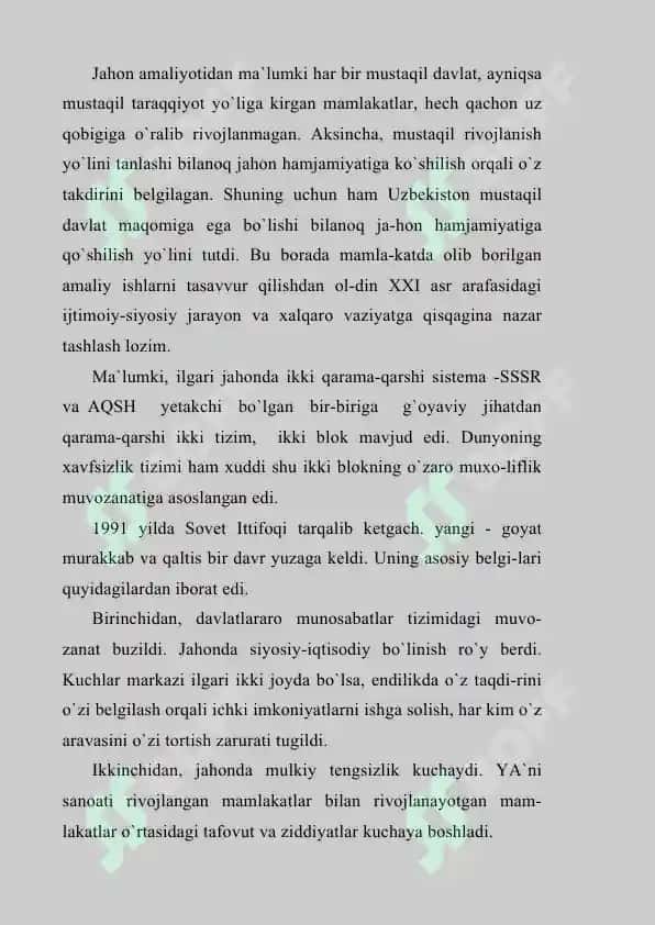 O`zbekiston Respublikasining jahon hamjamiyatiga qo`shilishi 2
