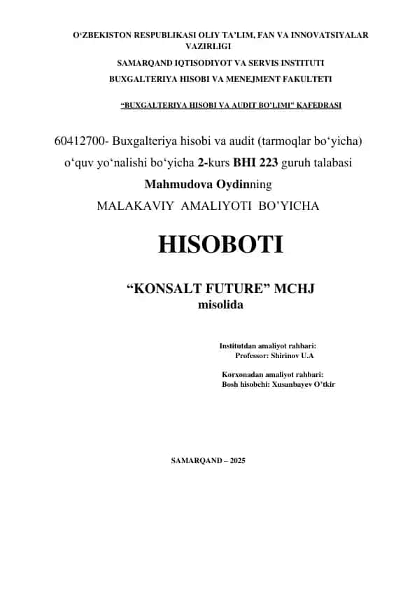 Buxgalteriya malakaviy hisobot.
