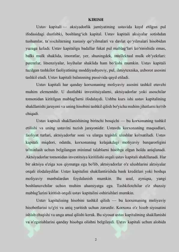 Ustav kapitalining shakllanishi va ularning hisobini tashkil qilish 2
