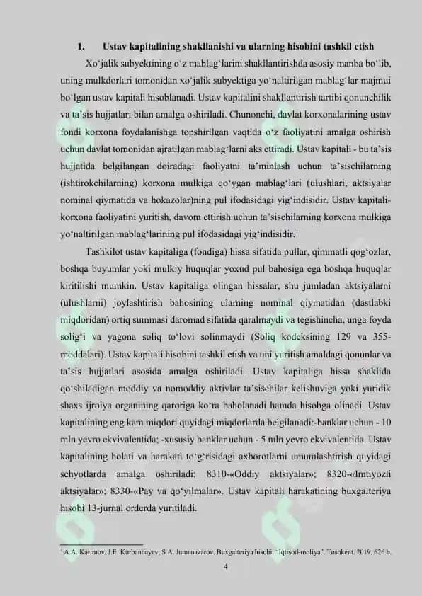 Ustav kapitalining shakllanishi va ularning hisobini tashkil qilish 4