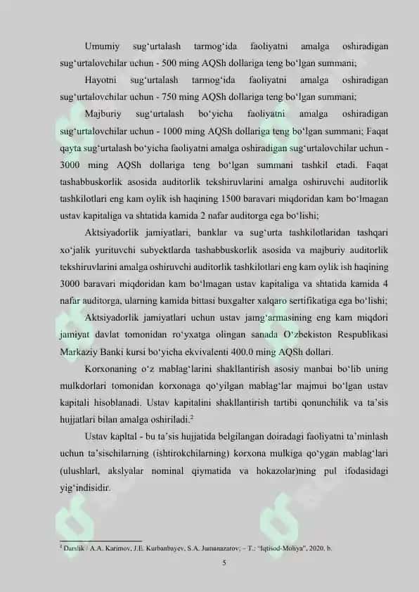 Ustav kapitalining shakllanishi va ularning hisobini tashkil qilish 5