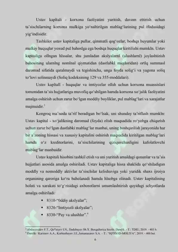 Ustav kapitalining shakllanishi va ularning hisobini tashkil qilish 6