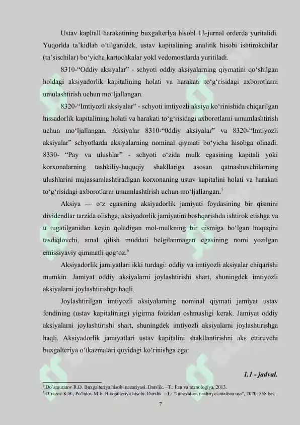 Ustav kapitalining shakllanishi va ularning hisobini tashkil qilish 7