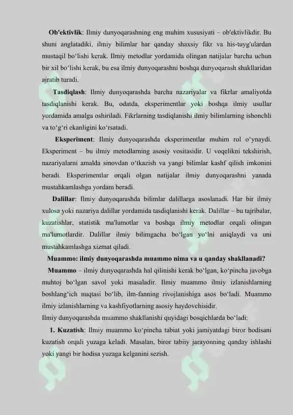 Fan ilmiy dunyoqarash shakli sifatida. Referat 21 bet. 6