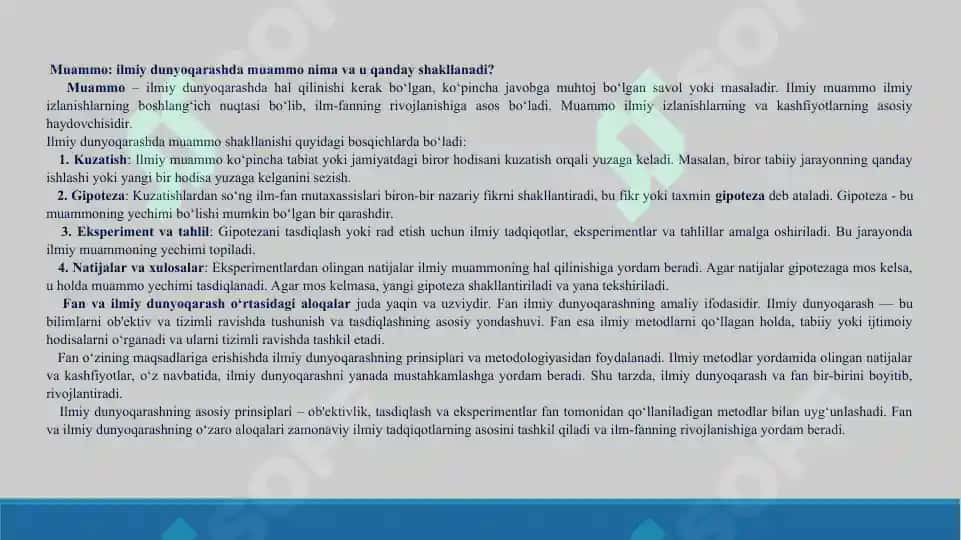 Fan ilmiy dunyoqarash shakli sifatida. Taqdimot 20 bet. 7