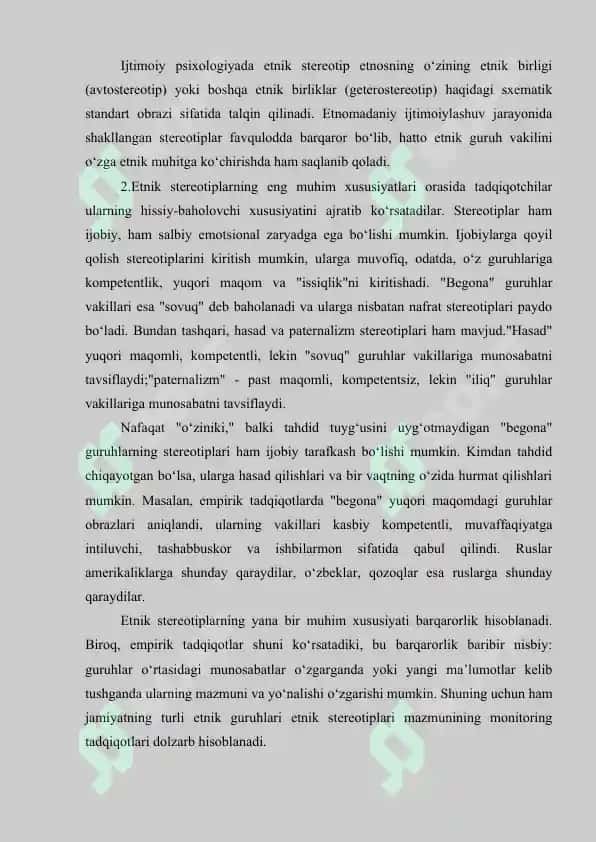 Etnik stereotiplar: asosiy xususiyatlari 3