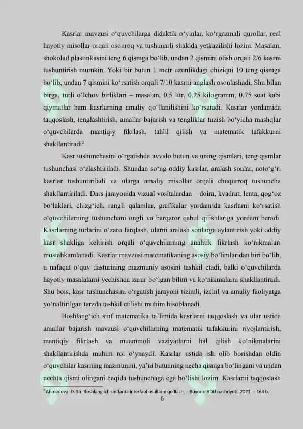 Boshlang’ich sinflarda kasr tushunchasini o’rgatish metodikasi 6