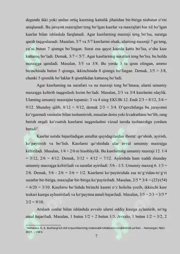 Boshlang’ich sinflarda kasr tushunchasini o’rgatish metodikasi 7
