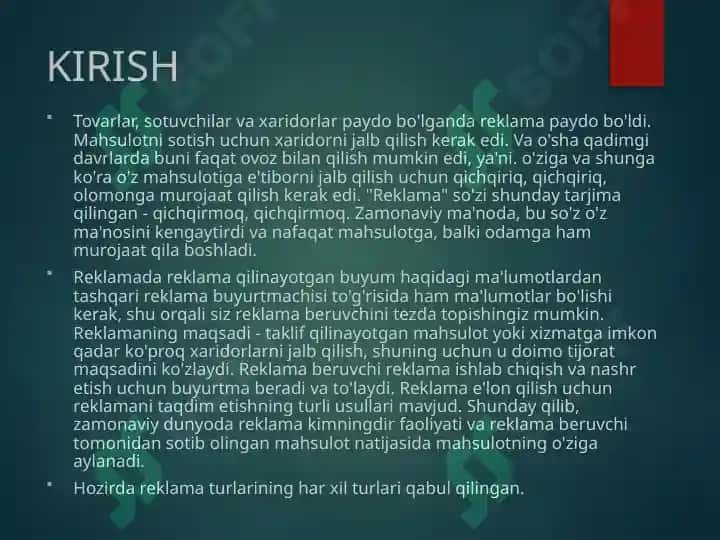 REKLAMA VA UNING Xususiyatlari 2