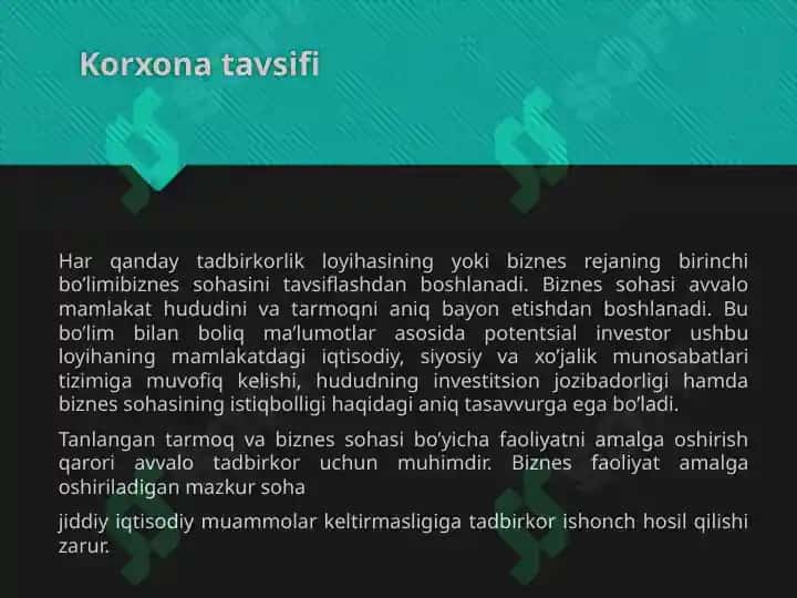 Korxona va mahsulot tavsifi 2