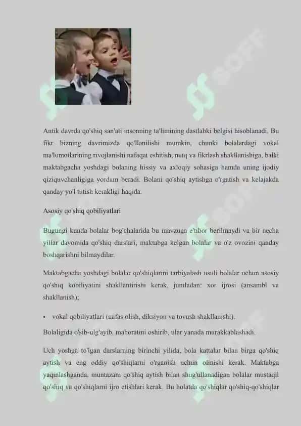 Maktabgacha yoshdagi bolalarda qo`shiqchiligi ko`nikmalarini tarbiyalash 2