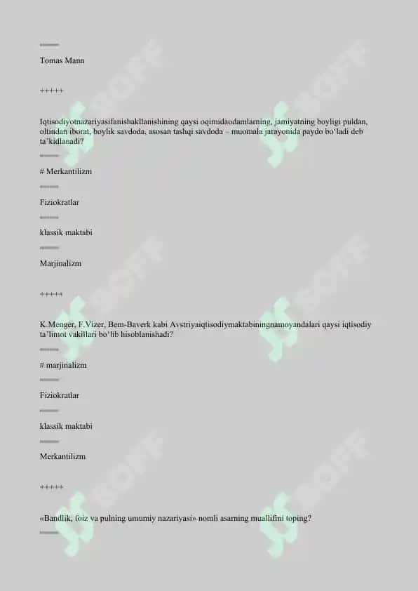 Iqtisodiyot nazariyasi 100ta test javoblari bilan 2