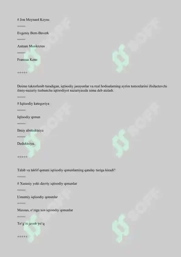Iqtisodiyot nazariyasi 100ta test javoblari bilan 3