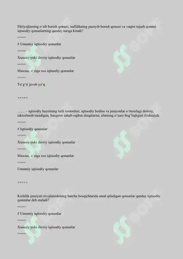Iqtisodiyot nazariyasi 100ta test javoblari bilan 4