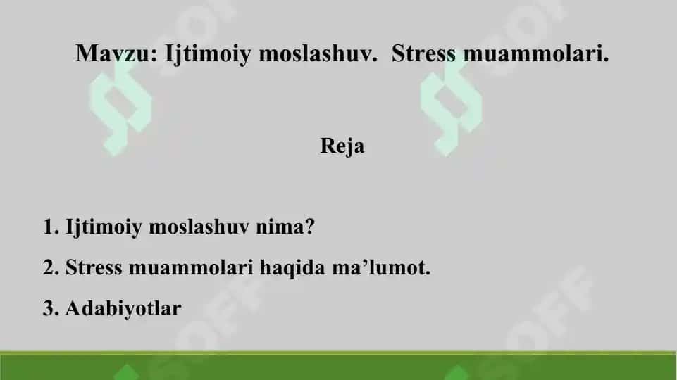 21. Ijtimoiy moslashuv stress muammolari 2. Taqdimot 11 bet. 2
