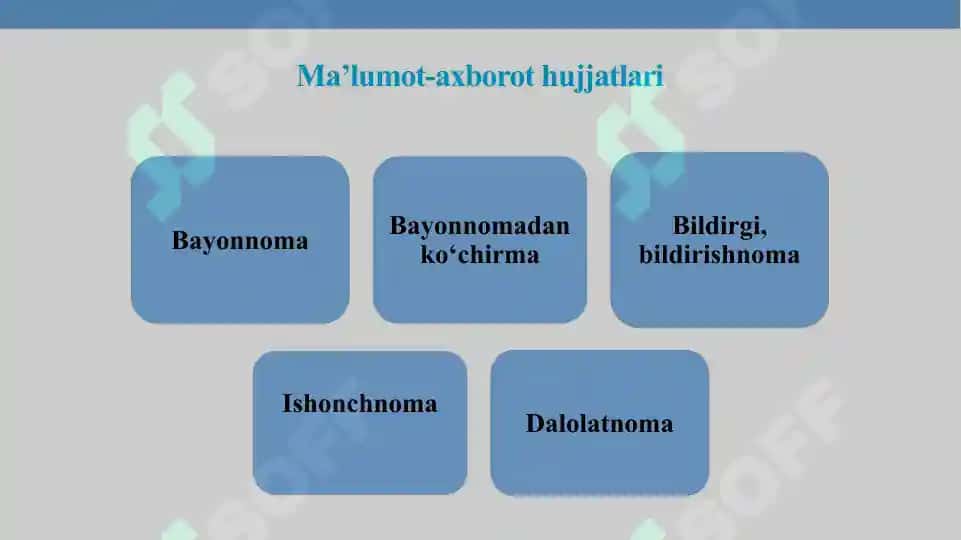 Ma'lumot-axborot hujjatlari ariza, tushuntirish hati, bildirishnoma, tilxat Tavsifnoma 5