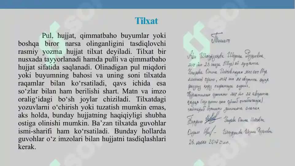 Ma'lumot-axborot hujjatlari ariza, tushuntirish hati, bildirishnoma, tilxat Tavsifnoma 8