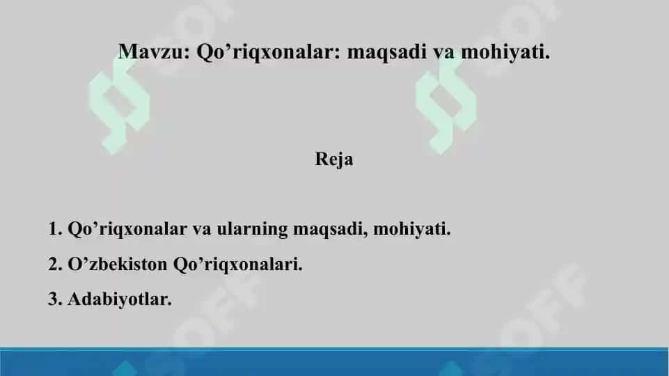 28. Qo’riqxonalar maqsadi va mohiyati. Taqdimot 11 bet. 2
