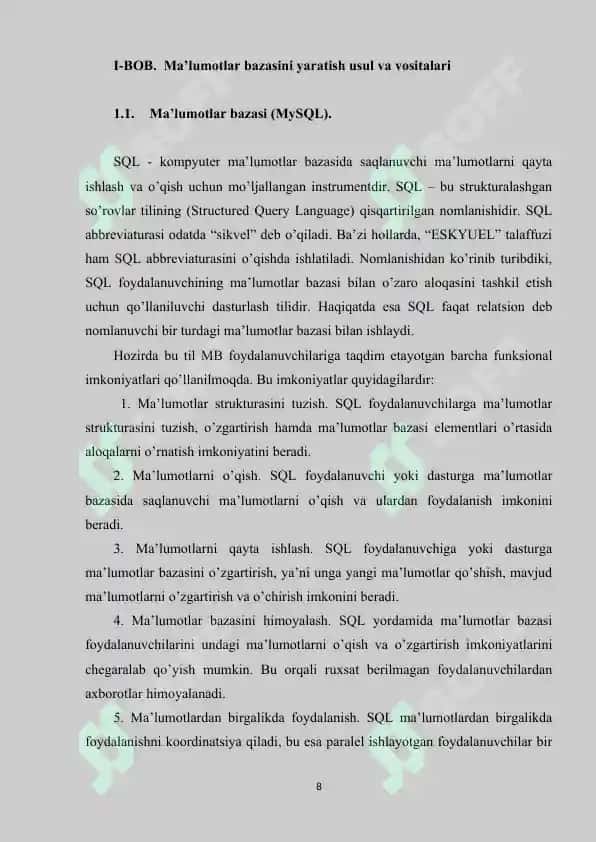 restoran ma'lumotlar bazasini loyihalash 3
