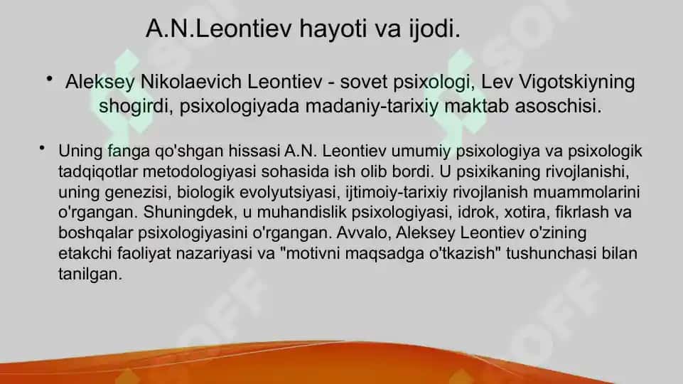 A.N.Leontiev asarlari shaxs va faoliyat muammosi 4