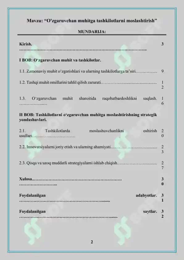 O'zgaruvchan muhitga tashkilotlarni moslashtirish 2