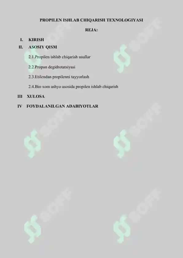 PROPİLEN İSHLAB CHİQARİSH TEXNOLOGİYASİ 2