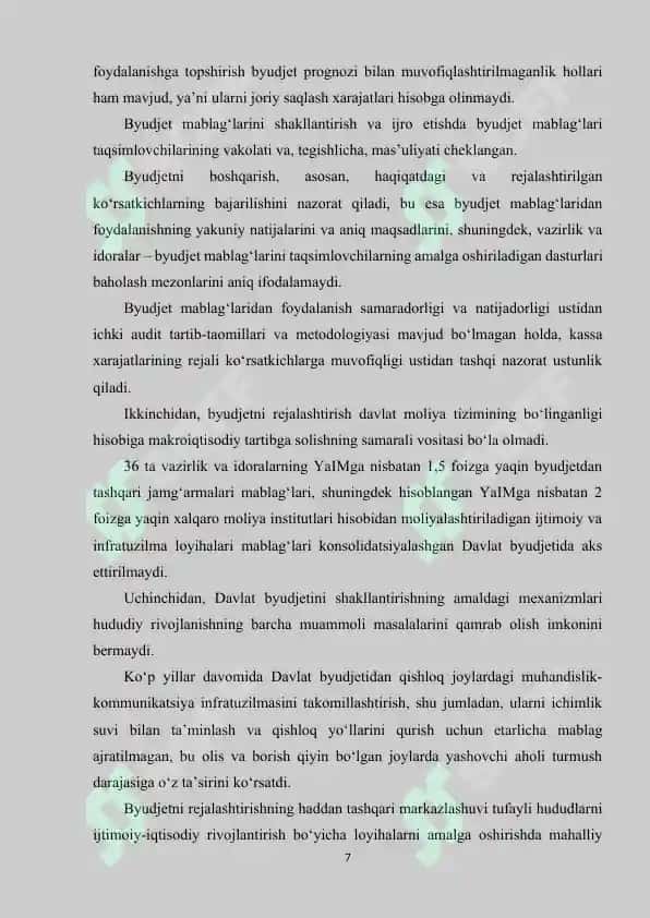 DAVLAT MOLIYASI VA UNING ASOSIY YO’NALISHLARI 7