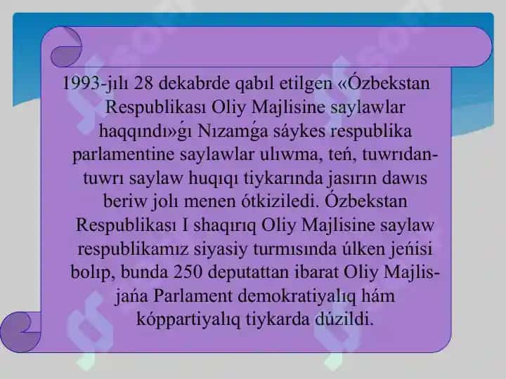 Ózbekstanda mámleket hákimiyatınıń  qáliplesiwi. Siyasiy reformalar 8