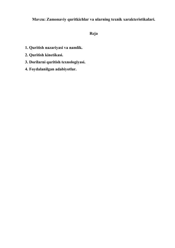 11. Zamonaviy quritkichlar va ularning texnik xarakteristikalari. Referat, 11 sahifa