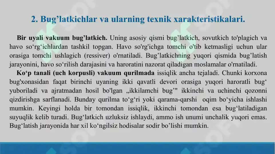 10. Zamonaviy bug'latkichlar va ularning texnik xarakteristikalari. Taqdimot 11 bet. 4
