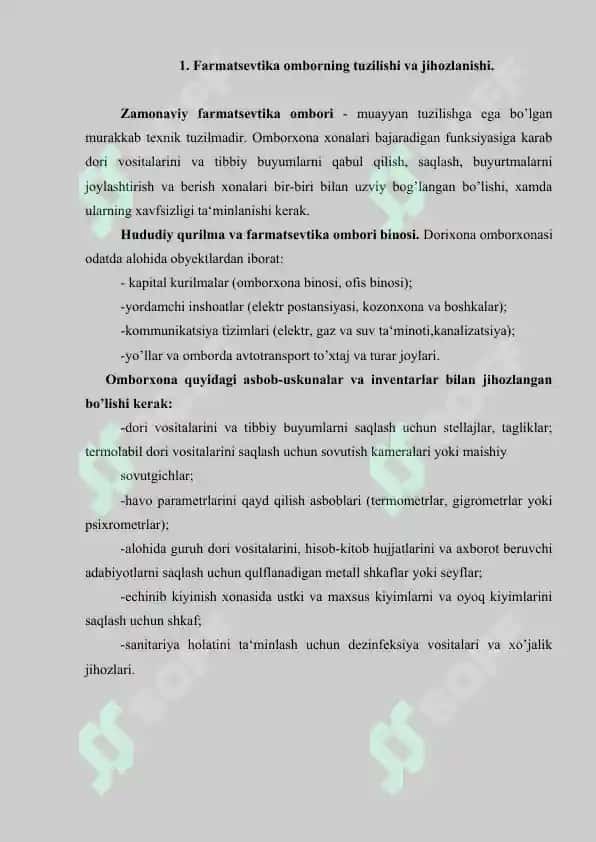 7. Farmatsevtik ombor. Referat 6 bet. 2