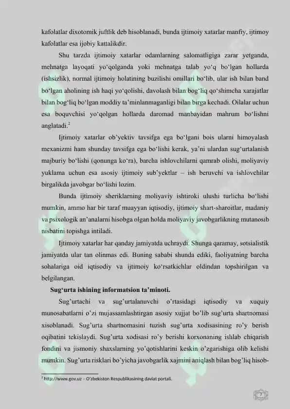 IJTİMOİY SUG‘URTANING MAZMUN-MOHIYATI VA MOLIYAVIY MANBALARI 7
