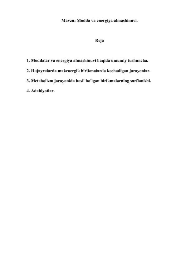 8. Modda va energiya almashinuvi. Referat 7 bet.
