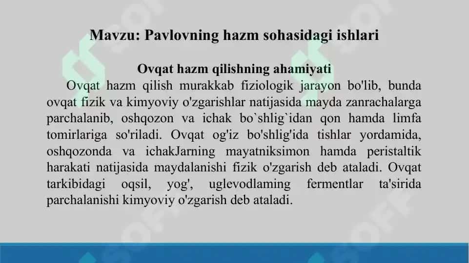 5. Pavlovning hazm sohasidagi ishlari. Taqdimot, 12 bet 2