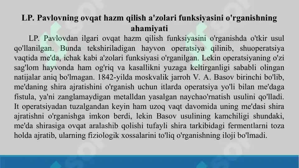 5. Pavlovning hazm sohasidagi ishlari. Taqdimot, 12 bet 4