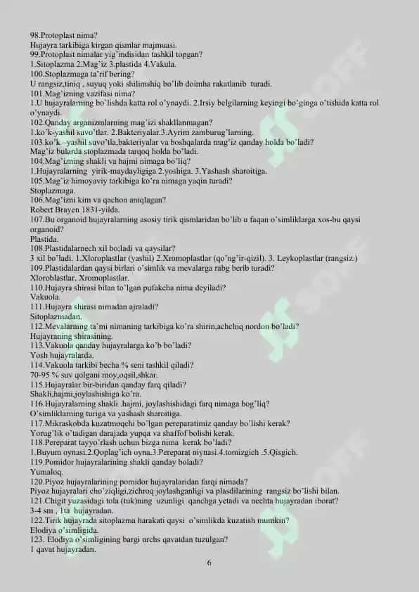 Biologiyadan test 6