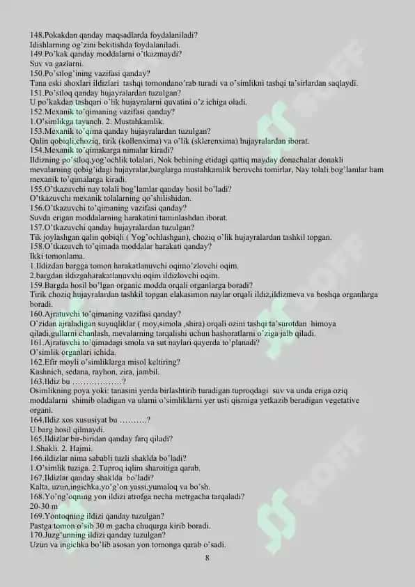 Biologiyadan test 8