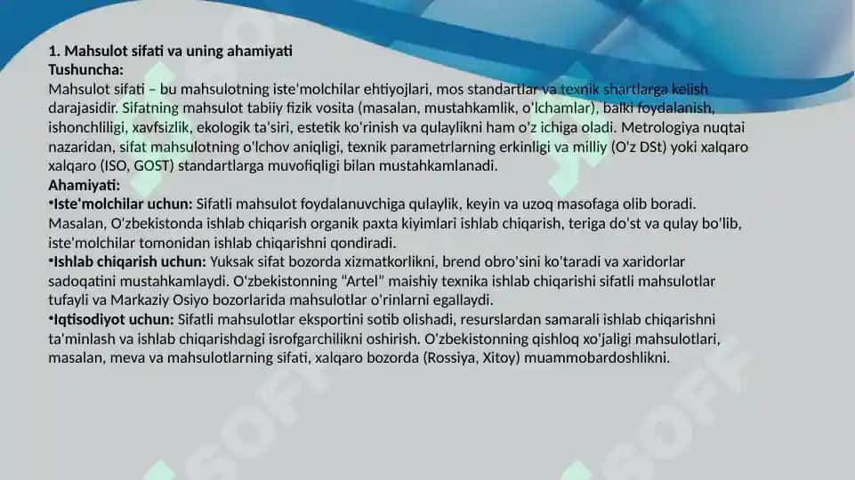 Mahsulot sifati va uning ahamiyati 2
