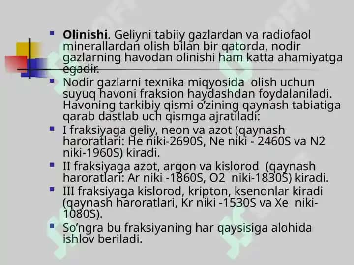 Inert gazlarning olinishi, xossalari va birikmalari 4